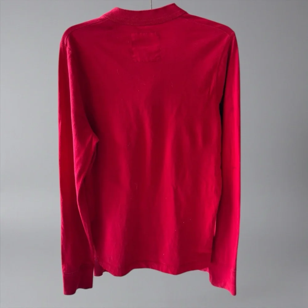 Hollister Vibrant Red Henley Shirt with Blue Logo 100% Cotton - Picture 2 of 9